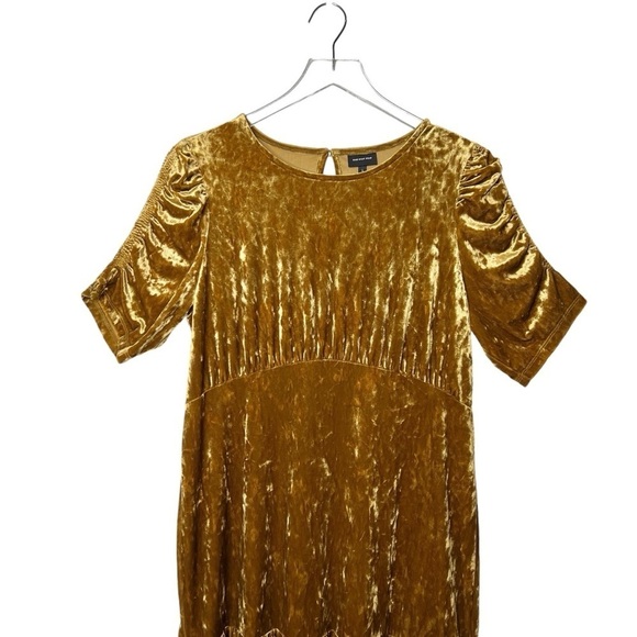 Who What Where Gold Crushed Velvet Women’s Tiered Midi Dress Sz L - Picture 11 of 12